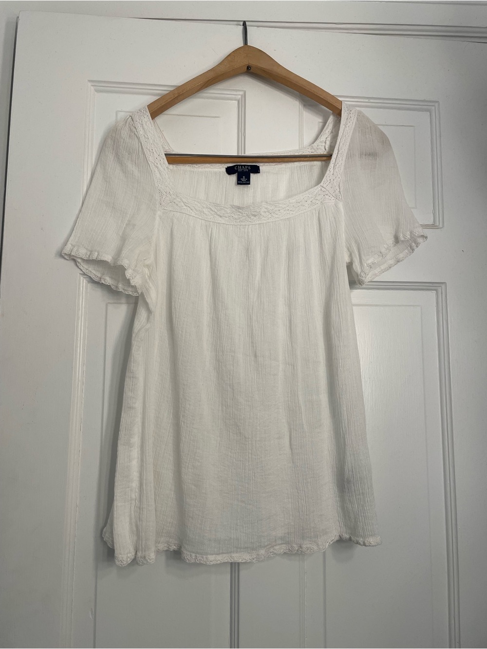 Chaps Cream Square-Neck Short-Sleeve Cotton Blouse